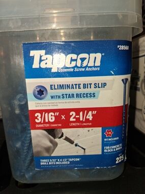 2 Tapcon 3/16" x 2-1/4" Concrete Screw Anchors - Blue/Red